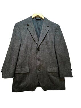 Stafford Mens Wool Blazer Suit Jacket Size 42R Gray Herringbone Classic Formal
